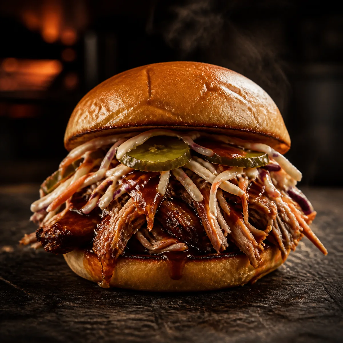 Pulled pork smokehouse burger med coleslaw hos KRAM Spiseri